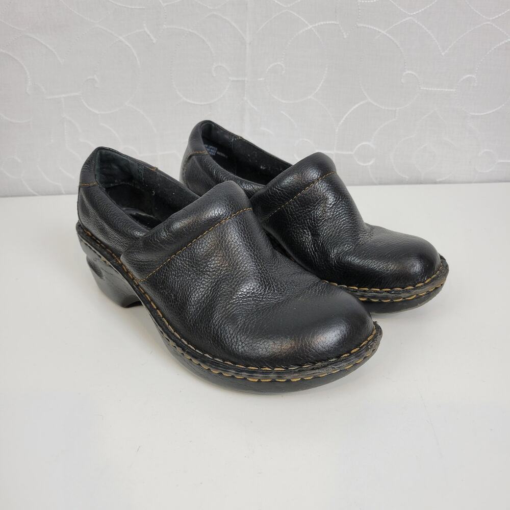 BOC Born Concept Women's Chunky Shoes 6.5/37 Black Leather Round Toe Slip‎ On